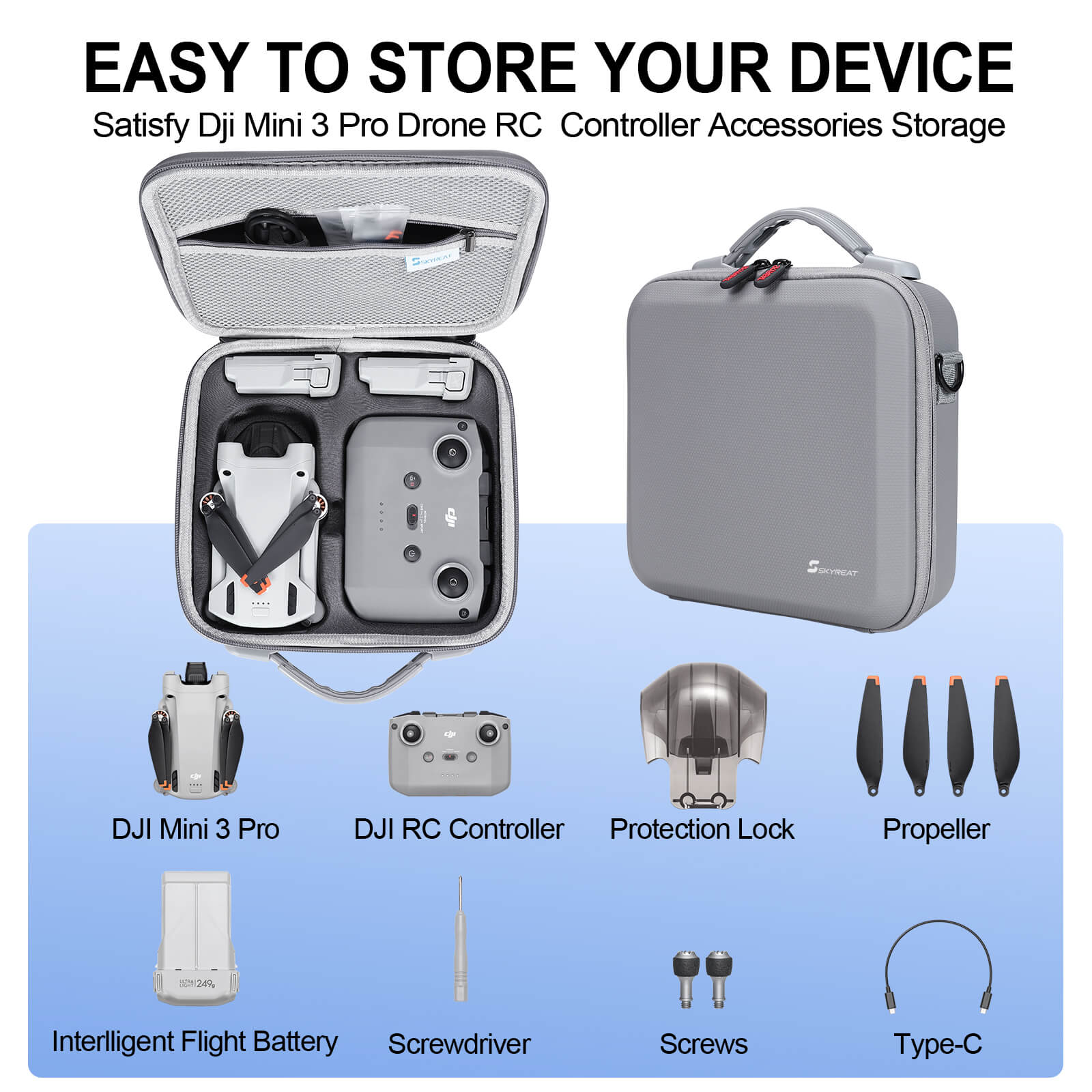 SKYREAT Hard Case for DJI Mini 4 Pro Fly More Combo with DJI RC 2  Controller Drone Accessories - Skyreat