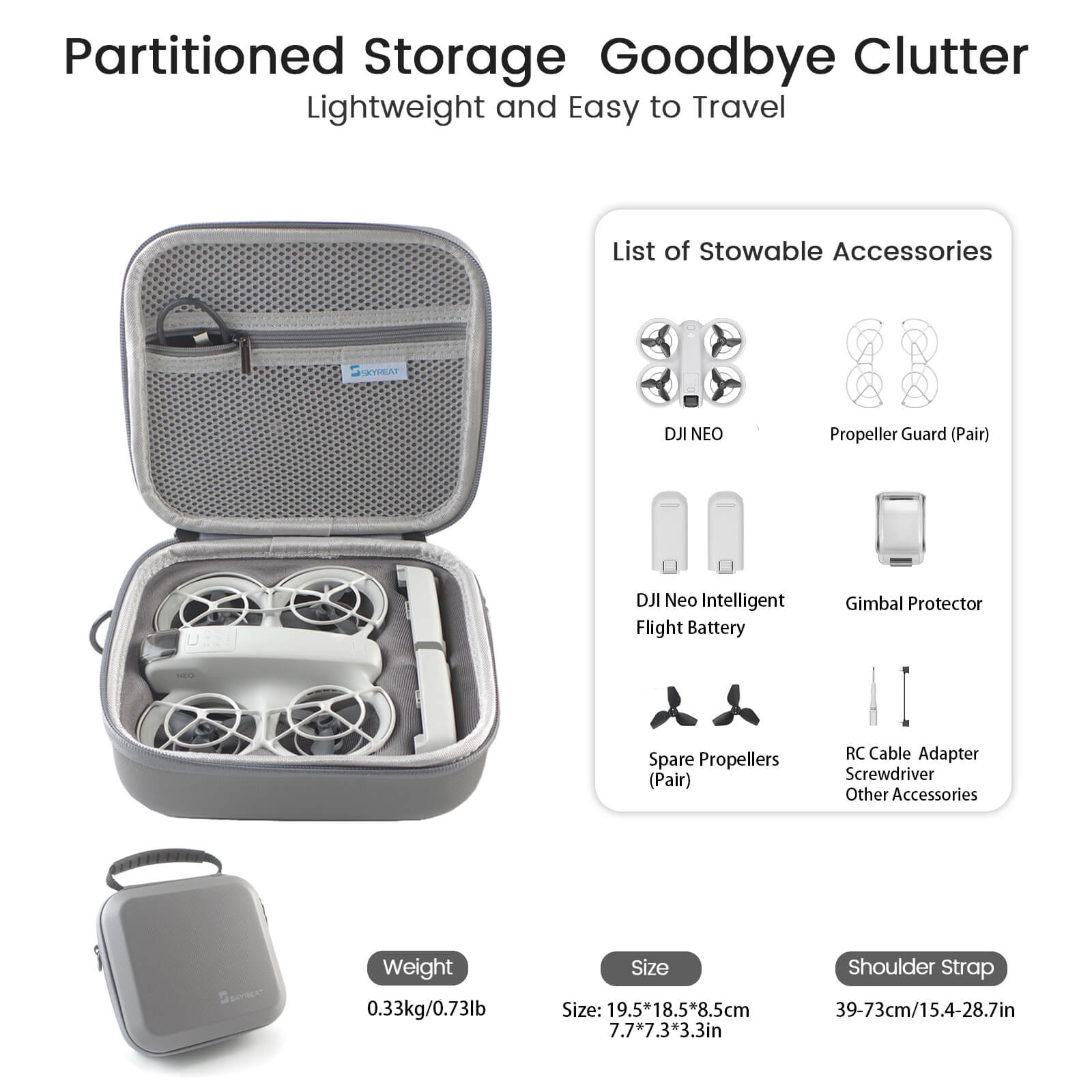 SKYREAT Custodia Da Viaggio Per DJI Neo – Borsa Compatta Con Tracolla Per Drone, Batterie E Accessori (Grigio)