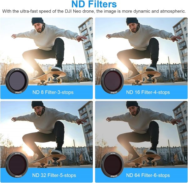 Skyreat Neo ND Filter Set,Multi-Coated Magnetic ND Filters Compatible for DJI Neo Drone Accessories -5 Pack (UV, ND8, ND16, ND32, ND64) - Image 5
