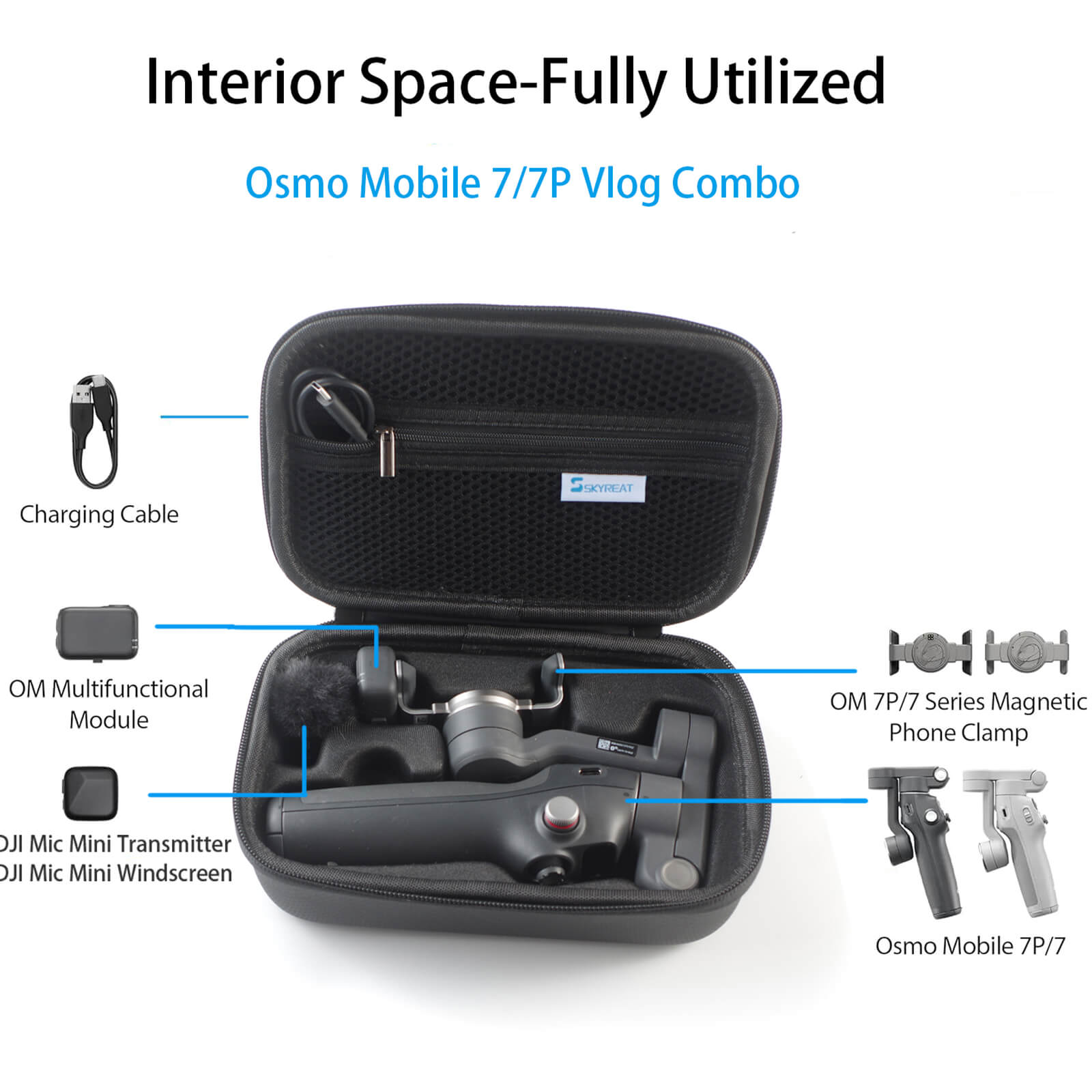 PONYRC Osmo Mobile 7P Case, PU Leather Portable Shoulder Bag Storage For DJI Osmo Mobile 7 Pro/7 Gimbal Stabilizer And Accessories